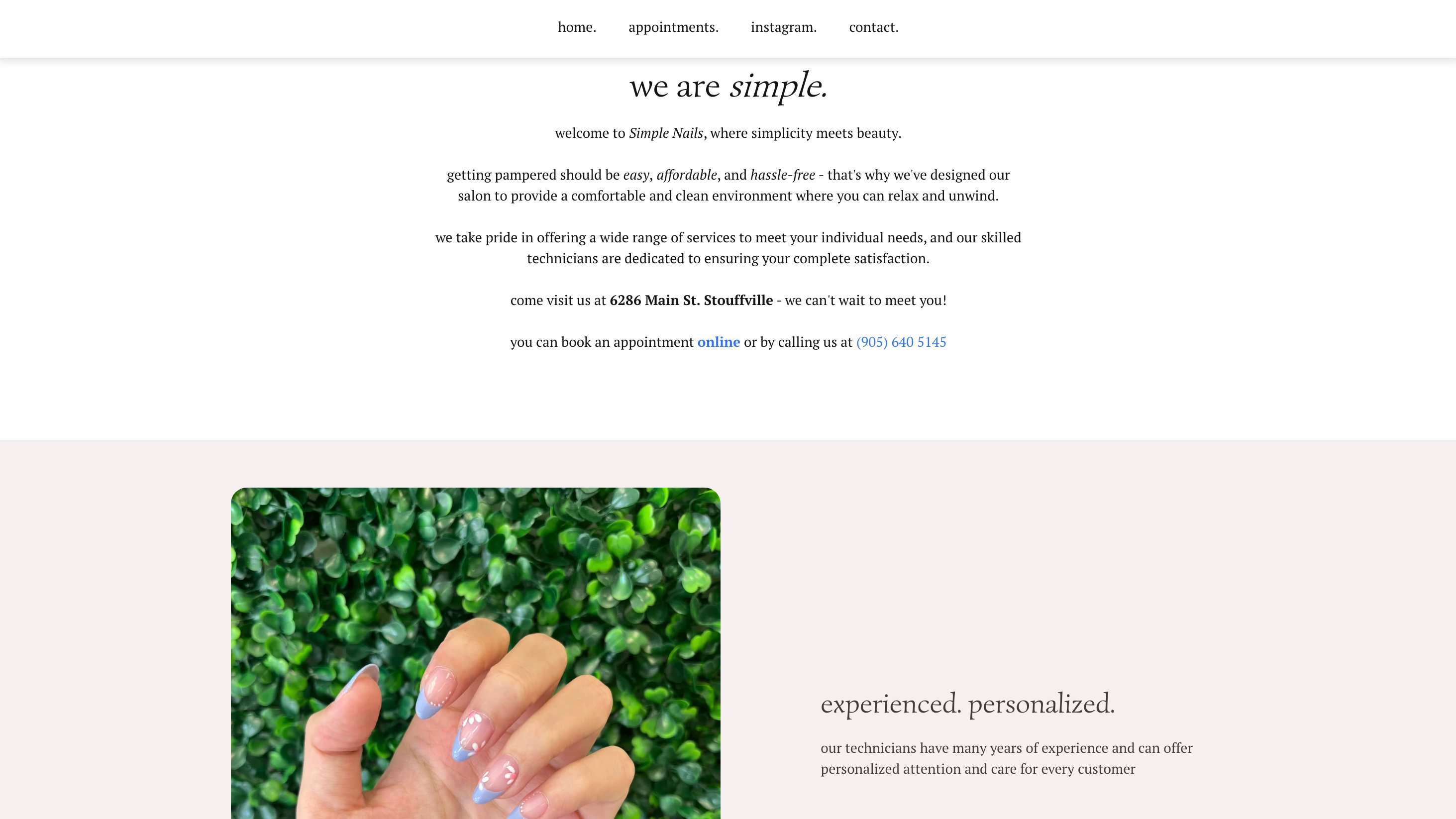 Before — Simple Nails homepage, we are simple section
