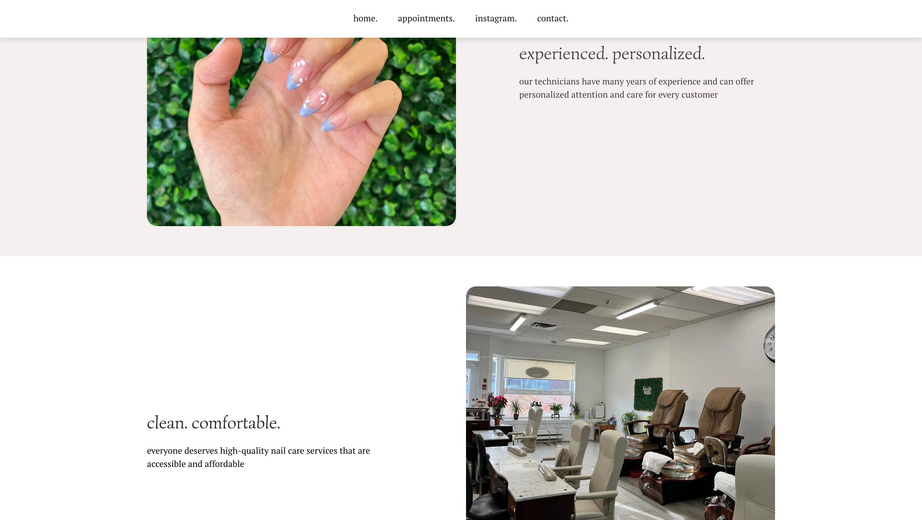 Before — Simple Nails homepage, experienced and clean sections