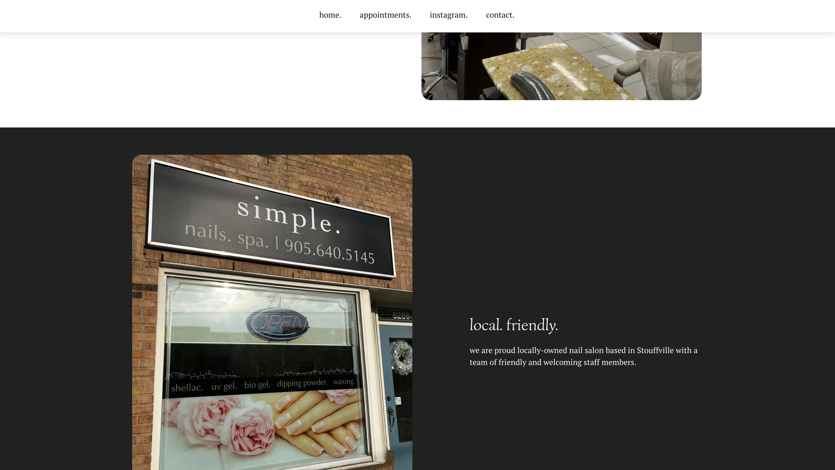 Before — Simple Nails homepage, storefront section