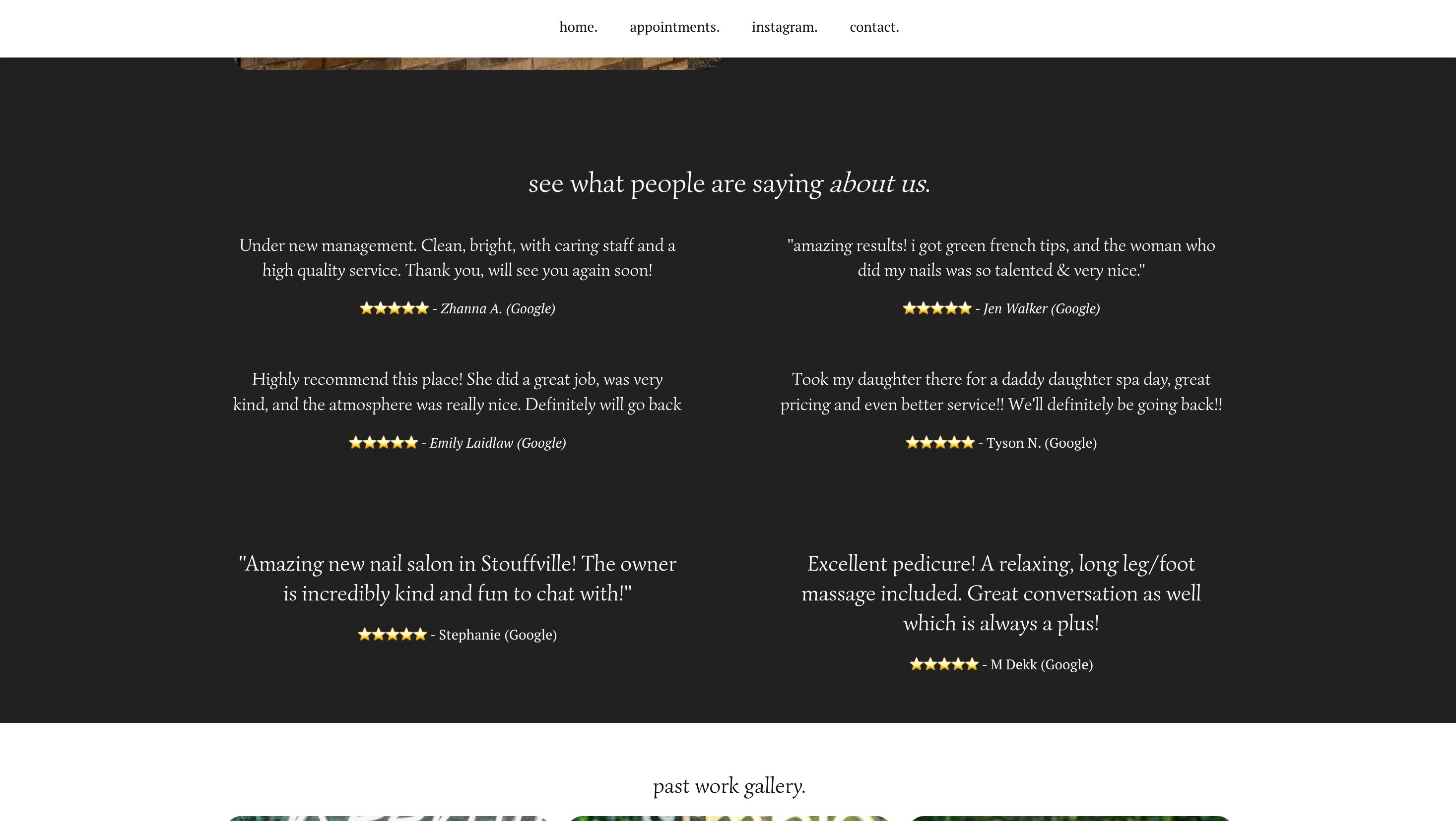Before — Simple Nails homepage, reviews section