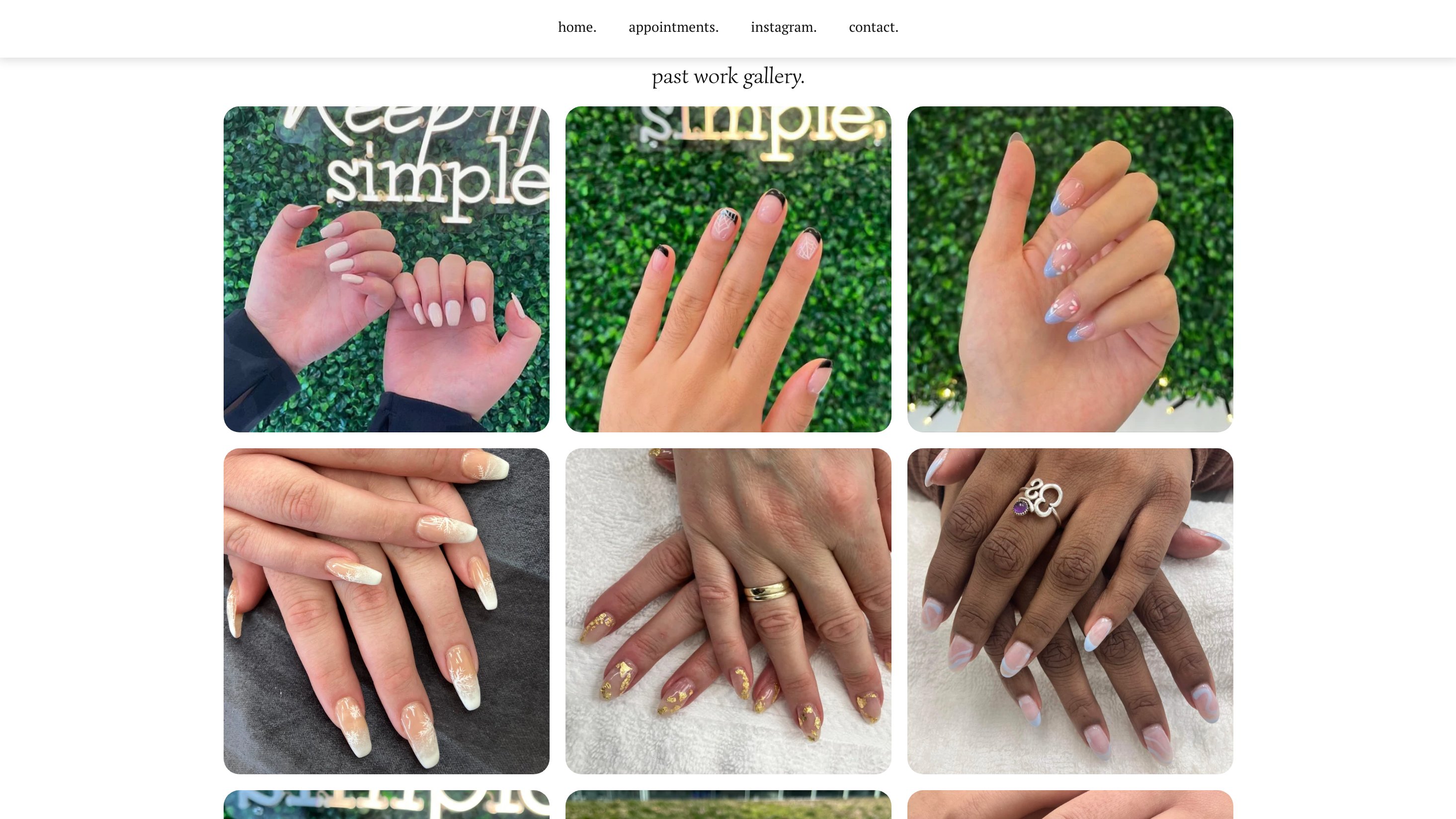 Before — Simple Nails homepage, past work gallery
