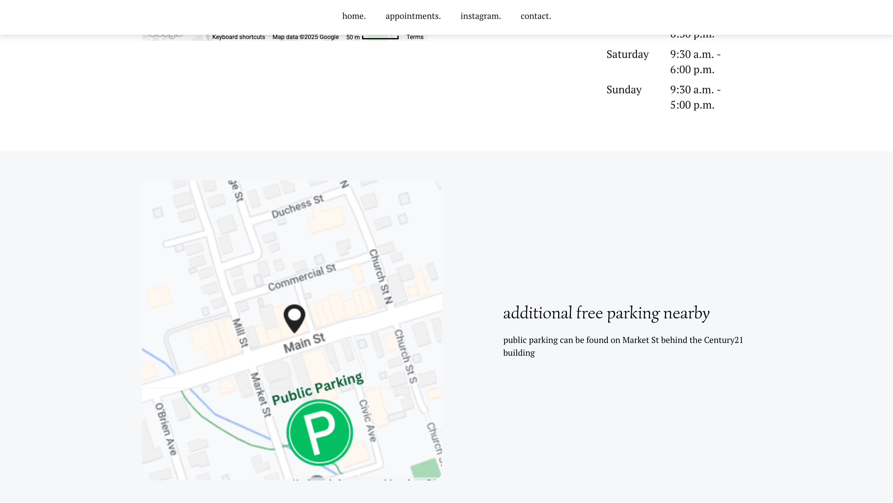 Before — old Simple Nails contact page with parking map
