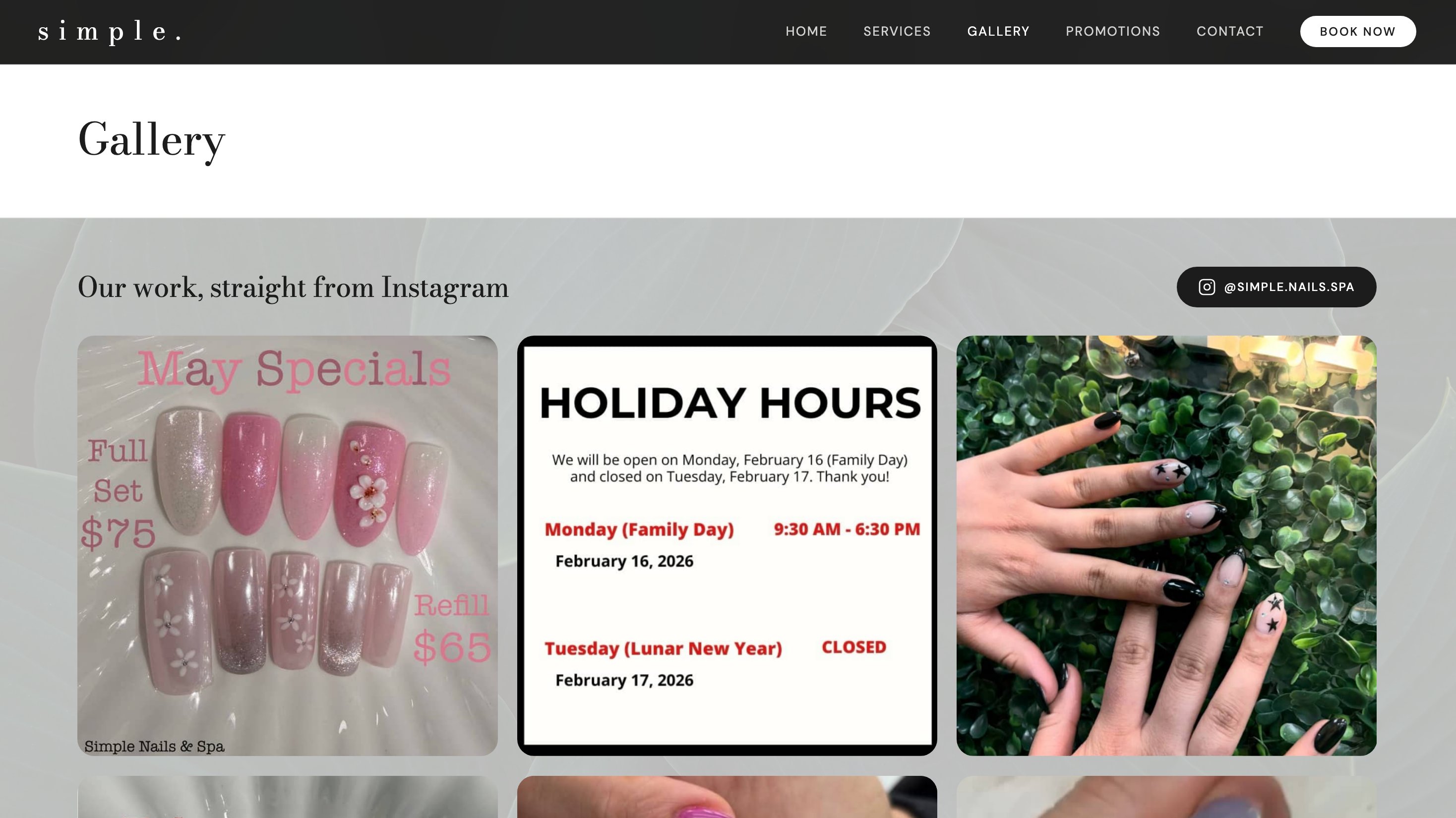 After — dedicated Gallery page with Instagram feed