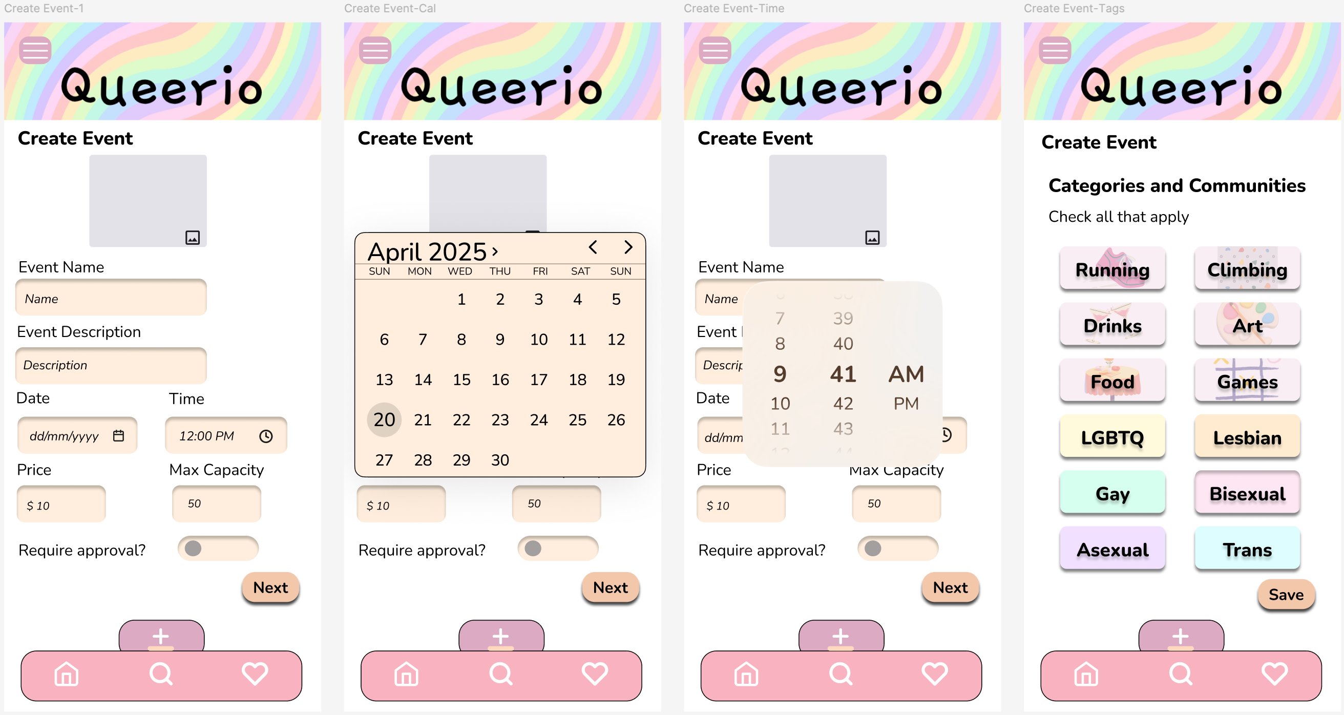 Queerio high-fi mockup screens 3