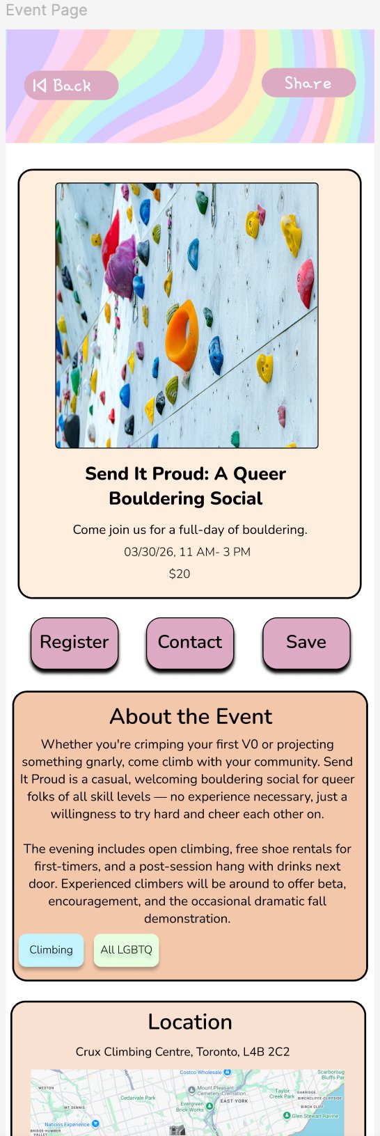 Queerio event page — top half